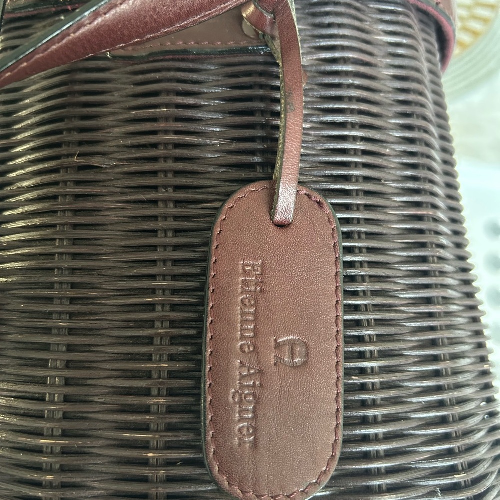 Etienne Aigner Maroon Leather and Wicker Bag Vintage - Picture 9 of 14